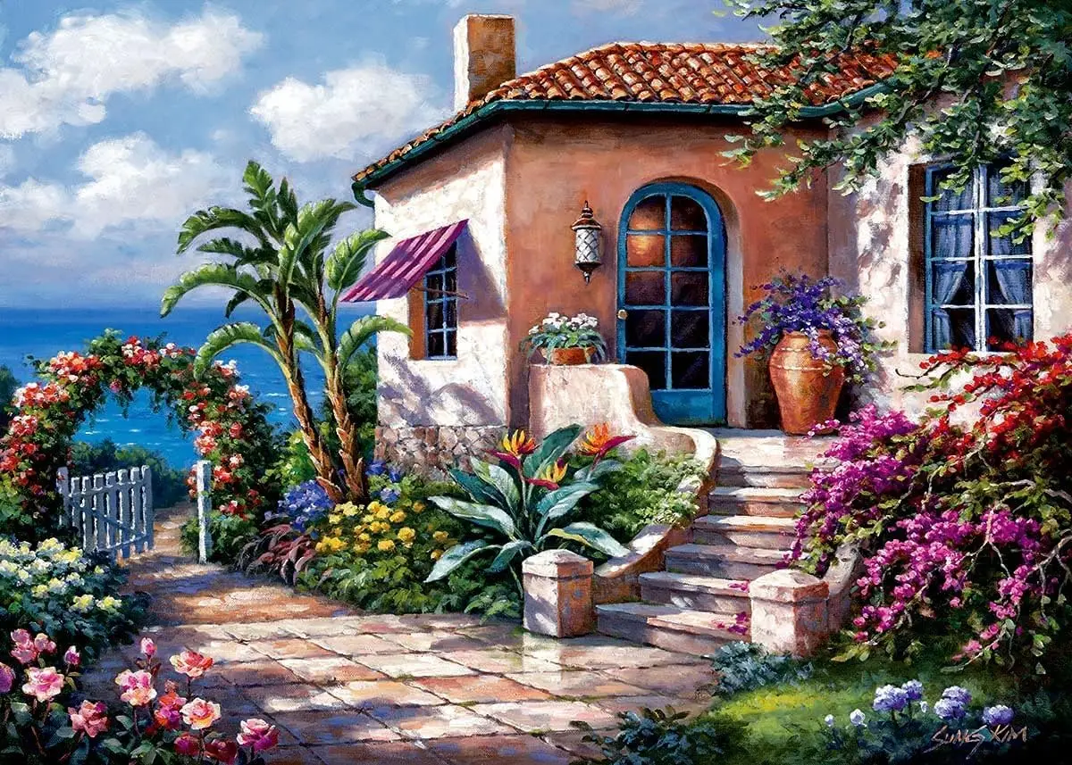 

Coastal Cottage View Jigsaw Puzzle 520/1314 Pieces Fun Theme Jigsaw Puzzle Romantic Assemble Gift for Kids Family & Friends