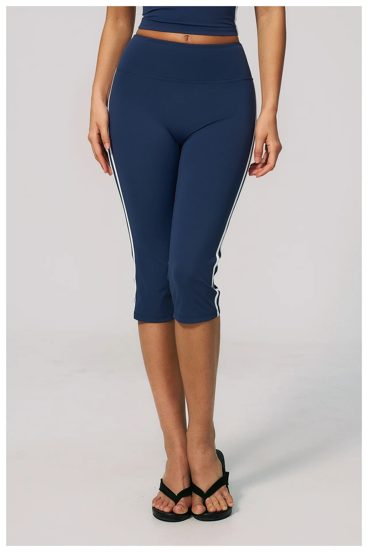 Women's High Waist Side Stripe Capri Leggings with Tummy Control Waistband Squat Proof Cropped Yoga Pants Workout Tights for Gym