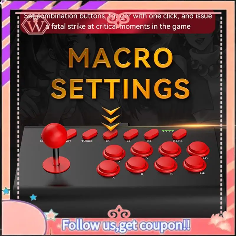 

Upgraded Y02 Fighting Game Joystick With Stretchable Bracket Games Console 3-Mode Connection Macro/TURBO Function Black Red Dura