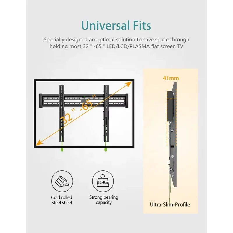 Adjustable Angle Universal TV Wall Mount Bracket, Fixed Flat Panel TV Holder VESA Standard Easy Installation