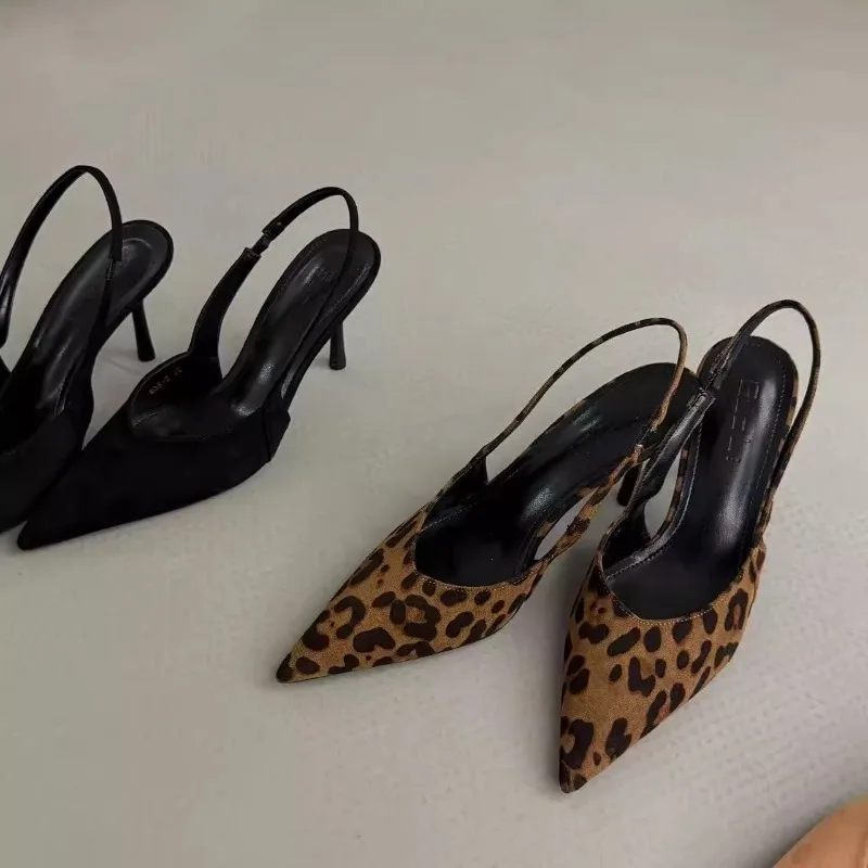 Summer New Style Leopard High Heel Women Sandal Fashion Pointed Toe Shoes Design Style Banquet Party Sandals Shoes Zapatos Mujer