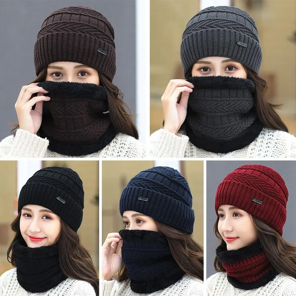 Winter Thermal Fleece Neck Scarf Cap Beanie Hat Scarf Balaclava Knitted Hat