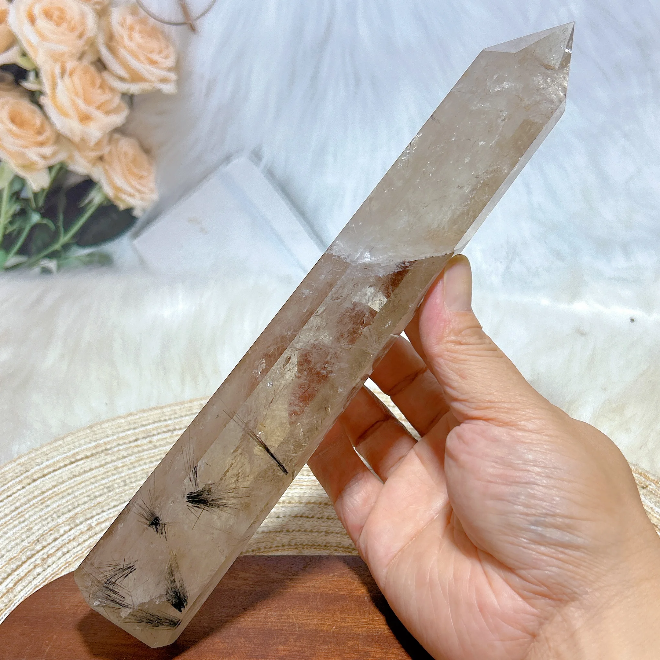 Healing Natural Crystal Tourmaline Rutile Smokey Quartz Big Tower Rainbow Flashy Gemstones Mineral Energy Home Decorations Gift