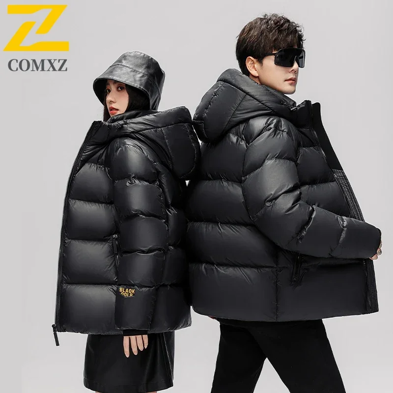 COMXZ Otoño Invierno chaquetas de pato cálidas para hombre prendas de vestir informales a prueba de viento Color negro abrigos acolchados gruesos Tops sueltos Parkas