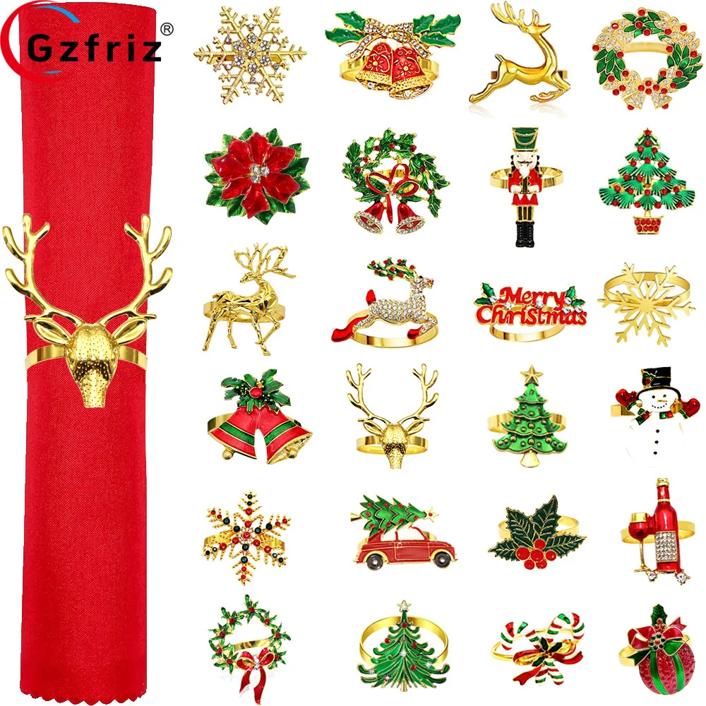 6 ชิ้นคริสต์มาสแหวนผ้าเช็ดปาก Snowflake Xmas Tree กวางผ้าเช็ดปากผู้ถือหัวเข็มขัดสําหรับใหม่ปี 2025 คริสต์มาสงานแต่งงานตกแต่งตาราง