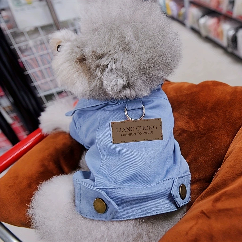 Haustier-Jeansjacke mit Leinenlöchern, Frühling und Herbst, leichte, stilvolle Hunde- und Katzenkleidung für kleine Hunde, Must-Have-Haustierbekleidung