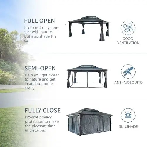 

High Quality Customized Size Durable Pavilion Double Metal Roof Luxury Outdoor Garden Hardtop Gazebo For Backyard