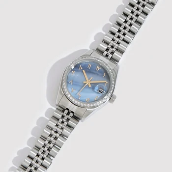 Montre de luxe pour femmes, chiffres arabes, boîtier en acier, couronne de marque étanche, montre-bracelet pour dames