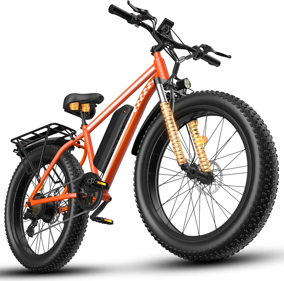 OBX Peak 1000W Electric Bicycle 48V 15Ah Battery 32mph E-Bike with 26x4 Inch Off-Road Tires Mountain Ebike Snowmobile Bike