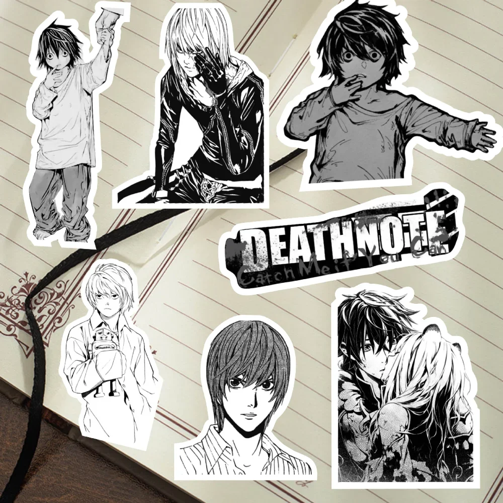 72Pcs Black and White Deathnote Stickers Japanese Manga Death Note Sticker Waterproof Laptop Notebook Skateboard Decoration