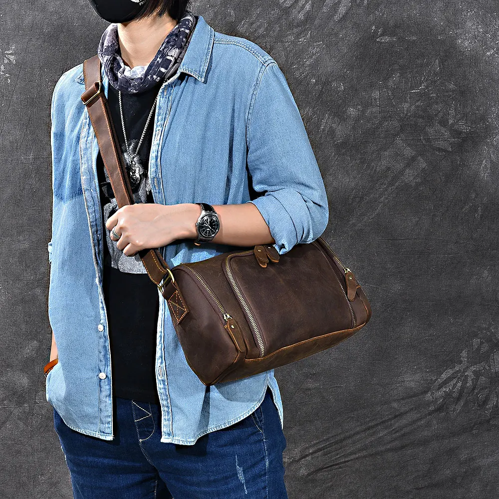 

Genuine Leather women Pillow Bags Crossbody shoulder Bags Men's Messenger Real Leather Daypack Bag Satchel