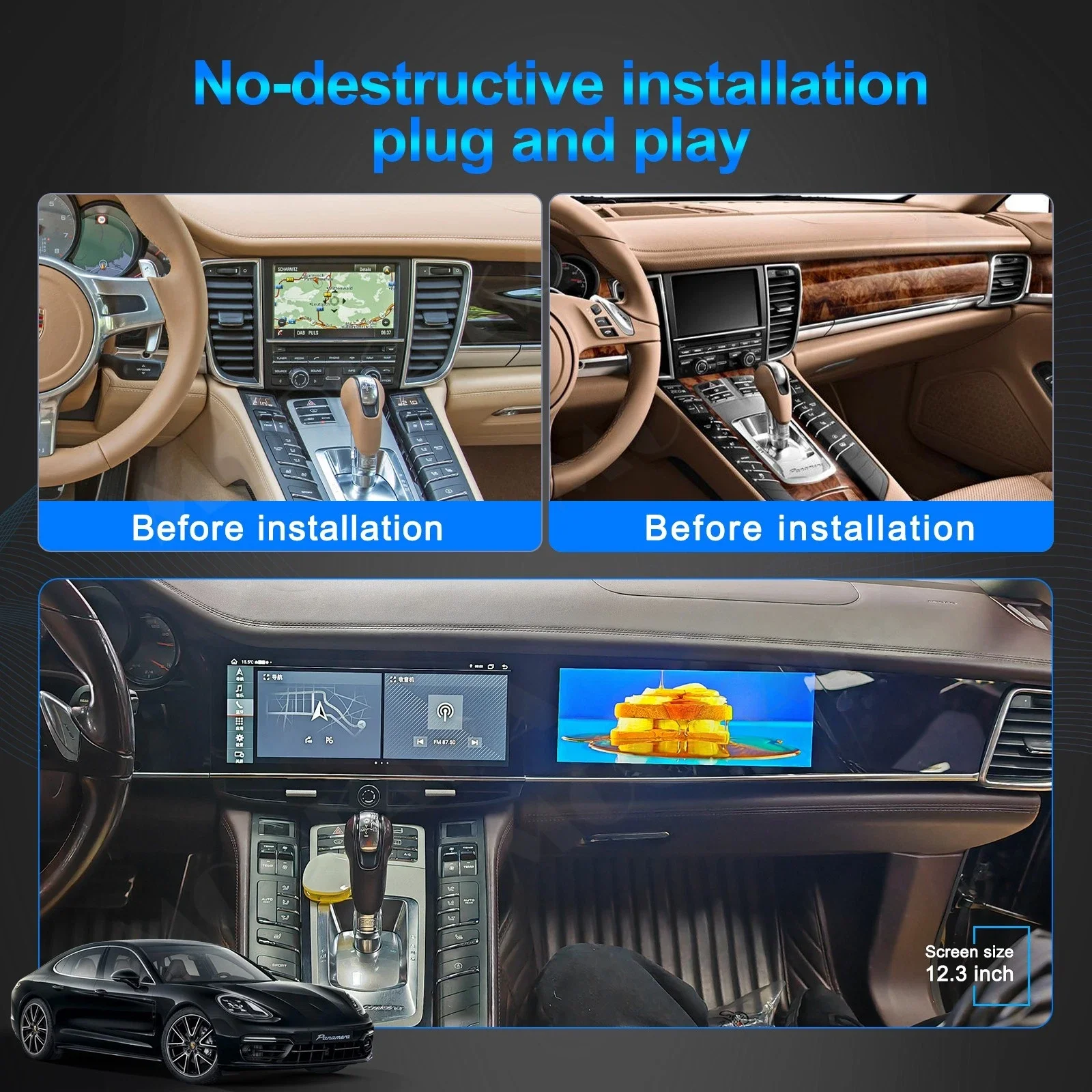 

Двухэкранный Android-плеер 24,6 дюйма для Porsche Panamera 2010-2017: обновленное интерактивное мультимедийное устройство с CarPlay и DSP