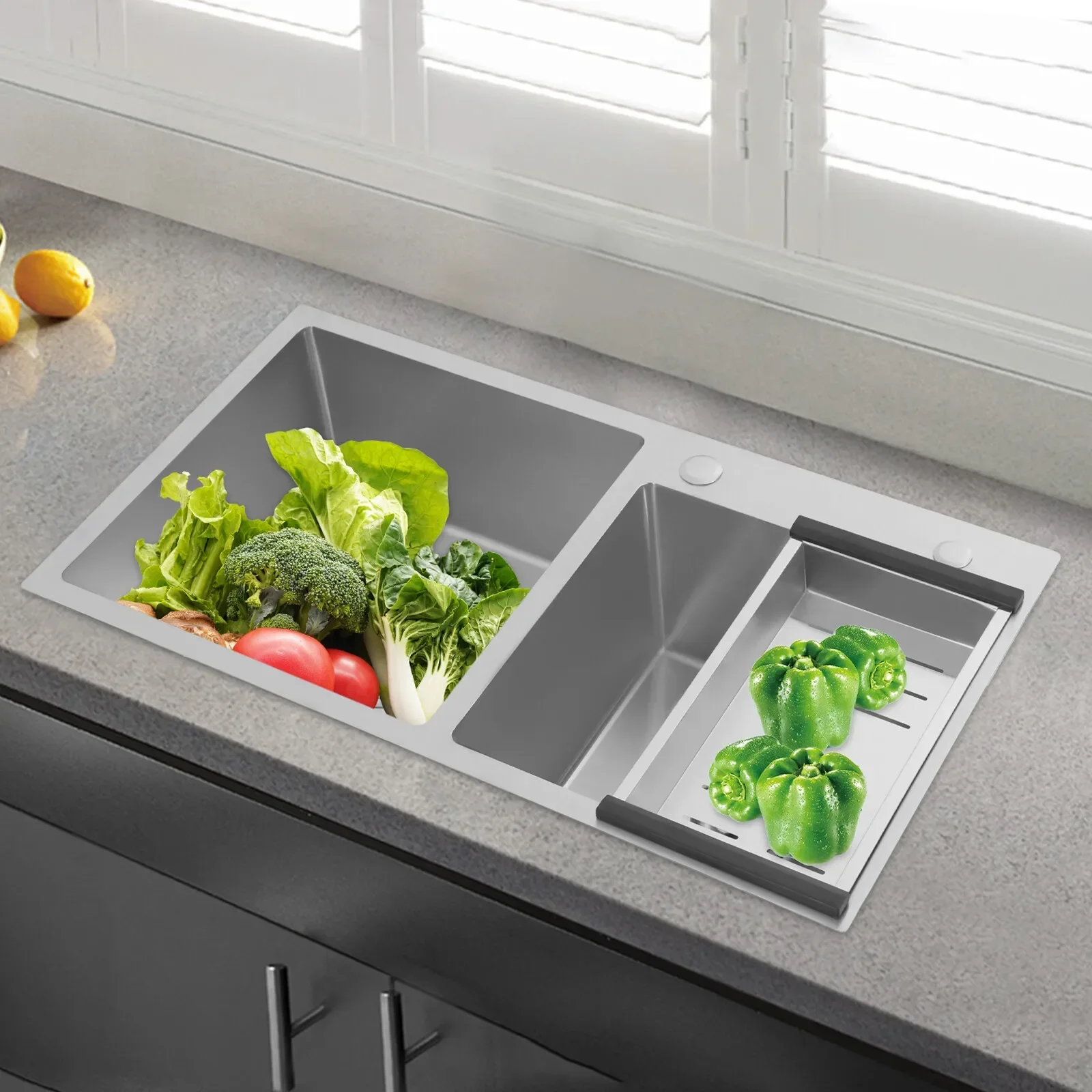 

Stainless Steel Kitchen Sink Double Bowl Kitchen Sink with Drain Basket