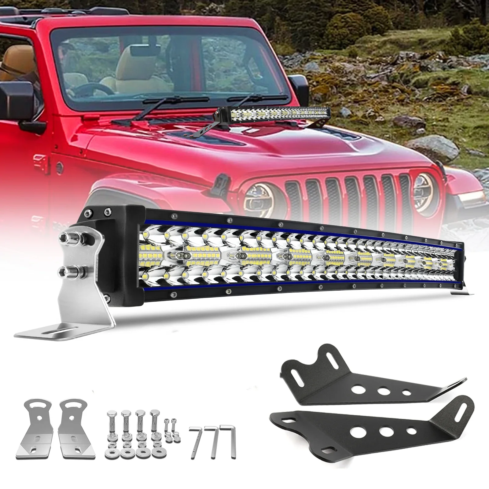 

HAOLIDE 3-Row Curved LED Light Bar 22 32inch 12V 24V Spot Flood Beam Led Car Driving Light Bar for Offroad 4x4 Trucks SUV