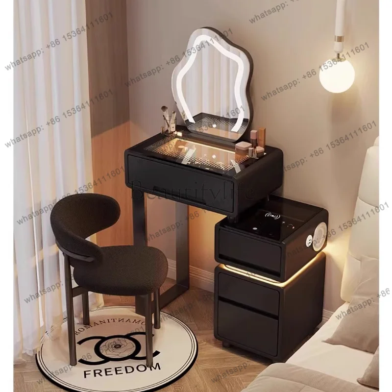 LSBluetooth Charging Vanity Mirror Jewelry Outlet Black Seat Bedroom Dressers Makeup Light Small Penteadeira Bedroom Furniture