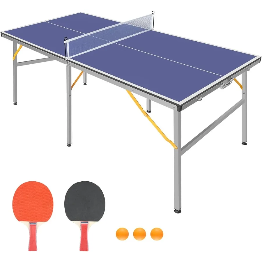 

Foldable and Portable Table Tennis Table Set Measuring 4.5 Feet and 6 Feet with 2 Ping Pong Paddles 3 Balls and Net Ideal for I