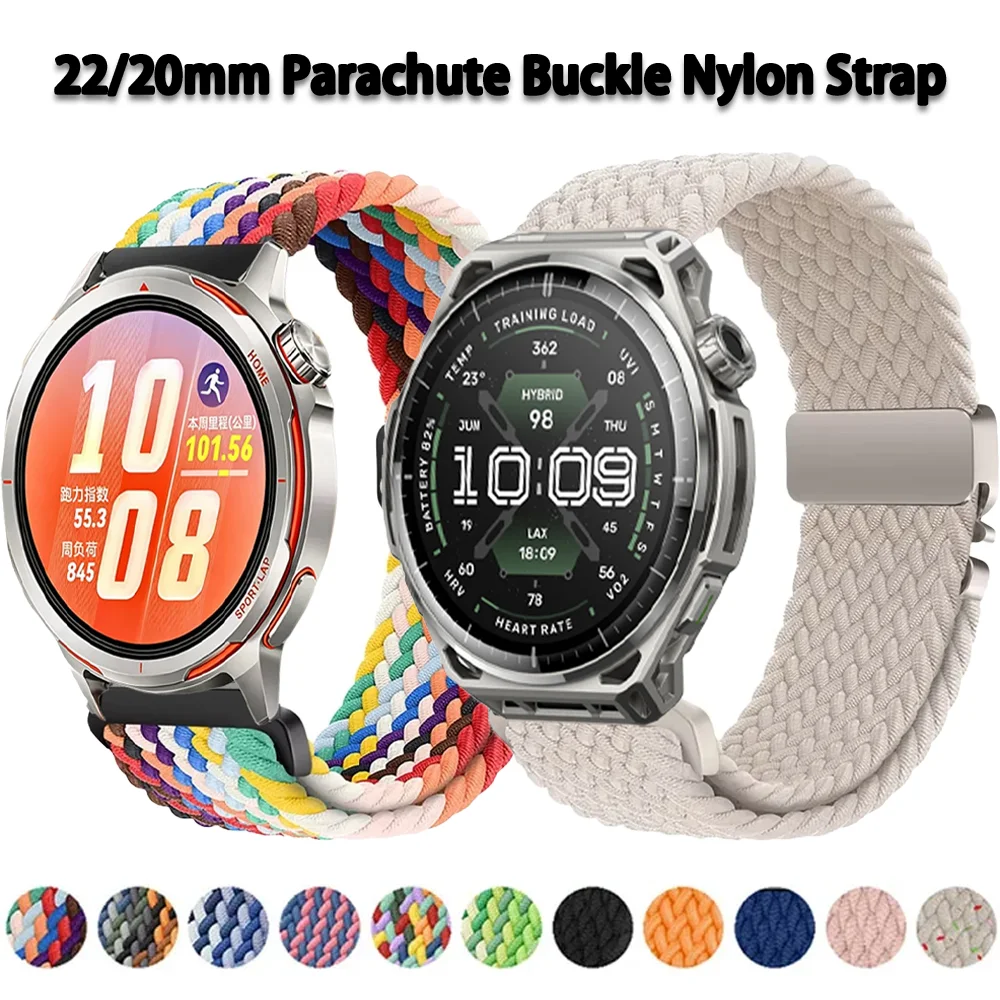 22/20 mm Fallschirmschnallen-Nylonarmband für Huawei Watch GT Runner2, atmungsaktives Armband für Huawei GT6 Pro 46 mm/Amazfit Balance 3-2