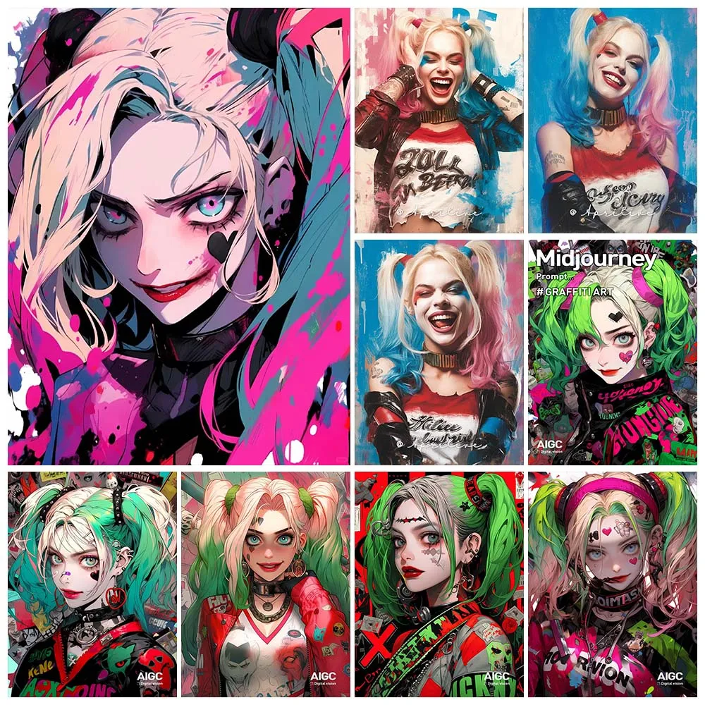 

DIY Cartoon Girl Diamond Painting Kit Harley Quinn Sticker Diamond Embroidery Ugly Girl Colorful Art Gift