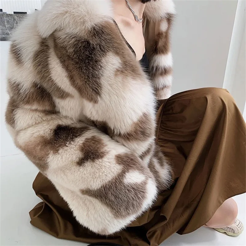 2025 High-quality Streetwear Faux Fur Overcoat Women's Tuscan Lamb Fur Coats Winter Short Outerwear Fox Fur Warm Jackets S-9XL