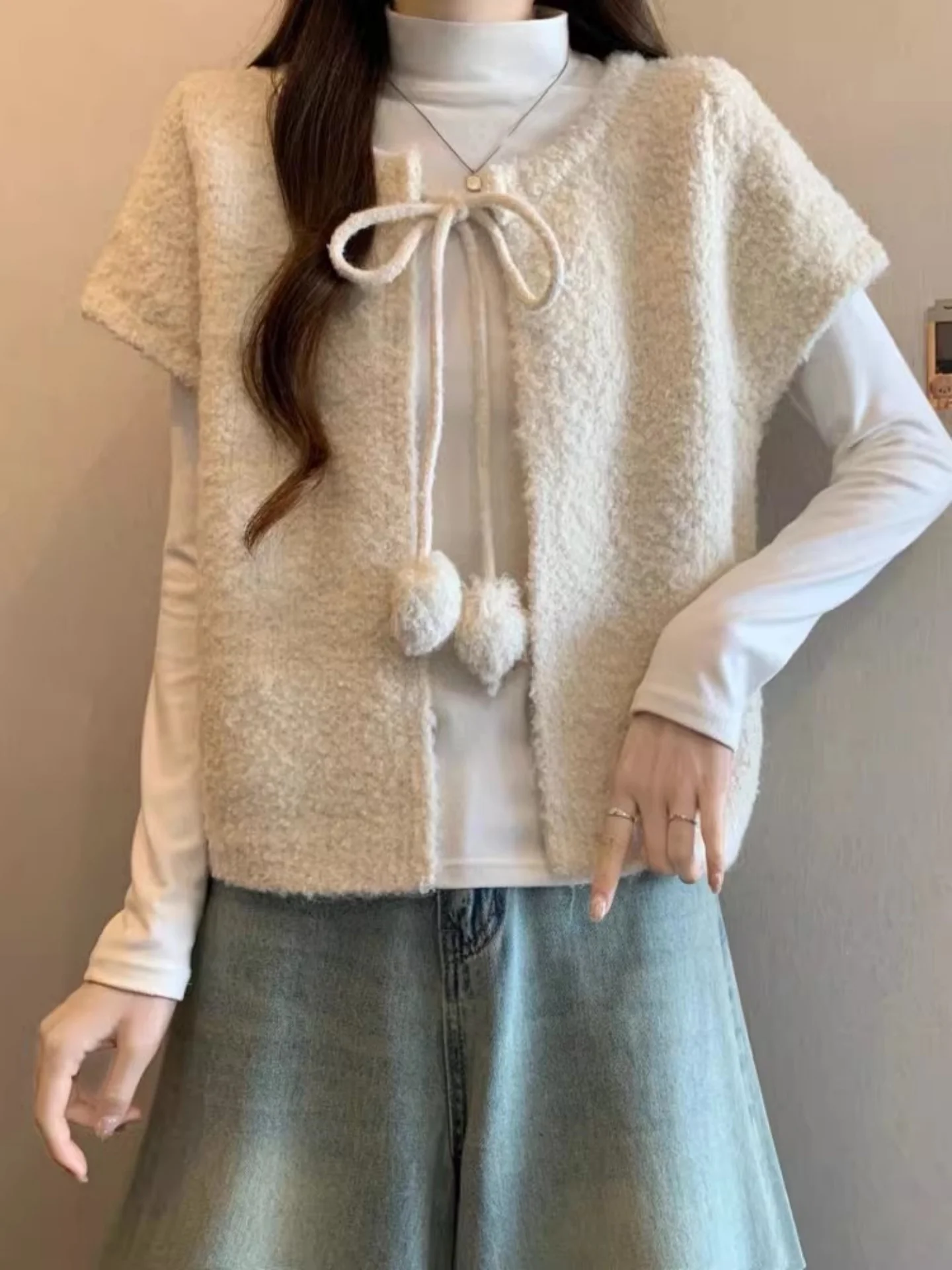 

Шикарный бежевый вязаный свитер для женщин на весну, больших размеров, для полных девушек, многослойный, в корейском стиле, топ-аэросфера