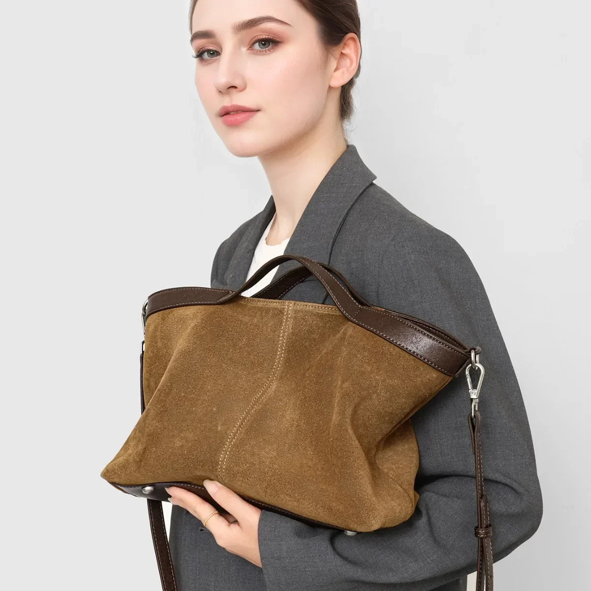 100% Genuine Leather Trendy Design Diaper Bag Shoulder Satchel Purse Fashionable Large Capacity Work Tote