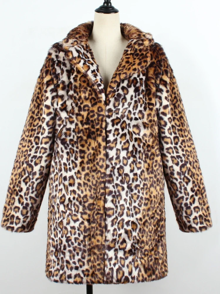 Winter Women\'s Warm Faux Fur Long Coat Leopard Leisure Women Shaggy Fur Long Jackets Thick Fluffy Luxury Bontjas Outerwear 2023