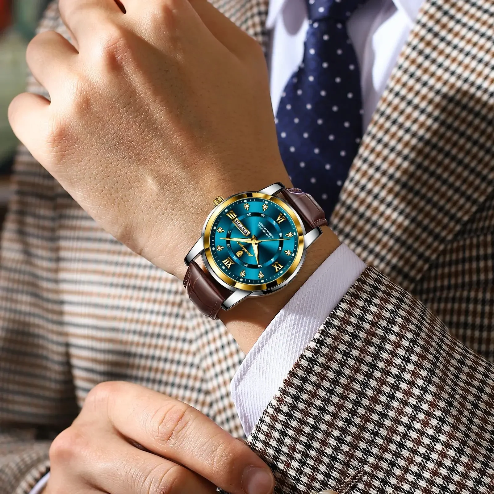 POEDAGAR Orologio da polso da uomo di lusso impermeabile luminoso data settimana orologio in pelle per uomo sportivo orologi da uomo al quarzo orologio maschile Reloj