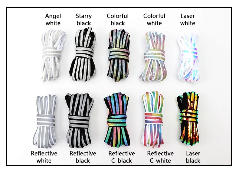 Leuchtende Halbkreis-Schnürsenkel, flache, runde, reflektierende Schnürsenkel, bunte, sternförmige Laserschnürsenkel für Sportschuhe, Basketballschuhe – Detail 4