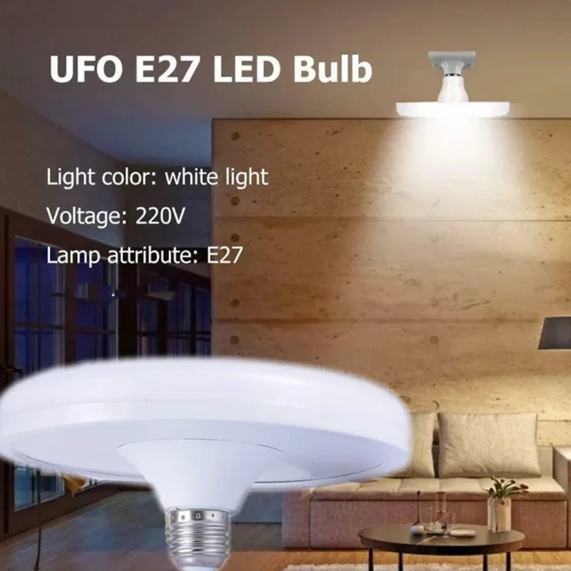 Super Bright LED UFO Lights, Iluminação interior branca fria, Candeeiros de mesa, Luz de garagem, AC 220V, 20W, E27