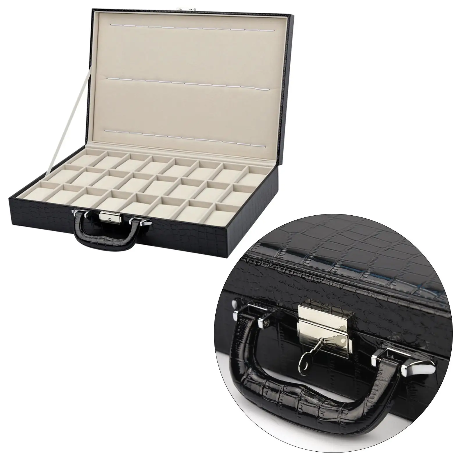 Watch Box with 24 Slots and 12 Strap Large Portable Sturdy Hinges for Men Display Storage Case Watch Holder Gifts