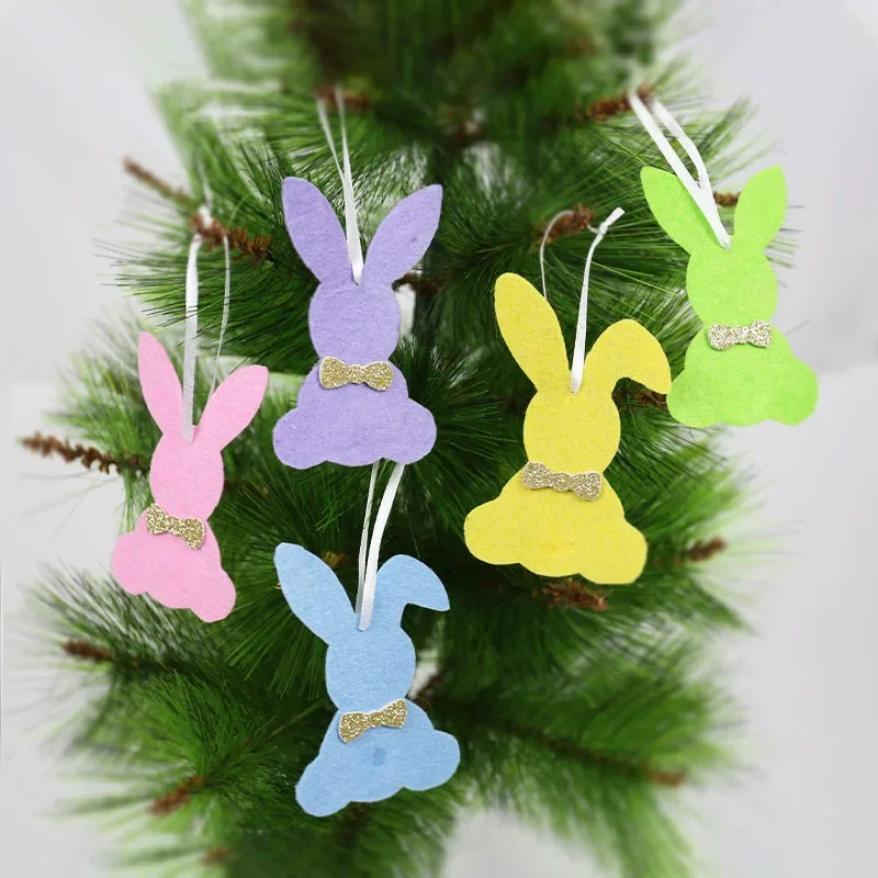 

Easter Felt Rabbit Shape Hanging Ornaments With Glitter Bow Part Decor Beautiful Easter Theme Decoration Supplies Ornaments