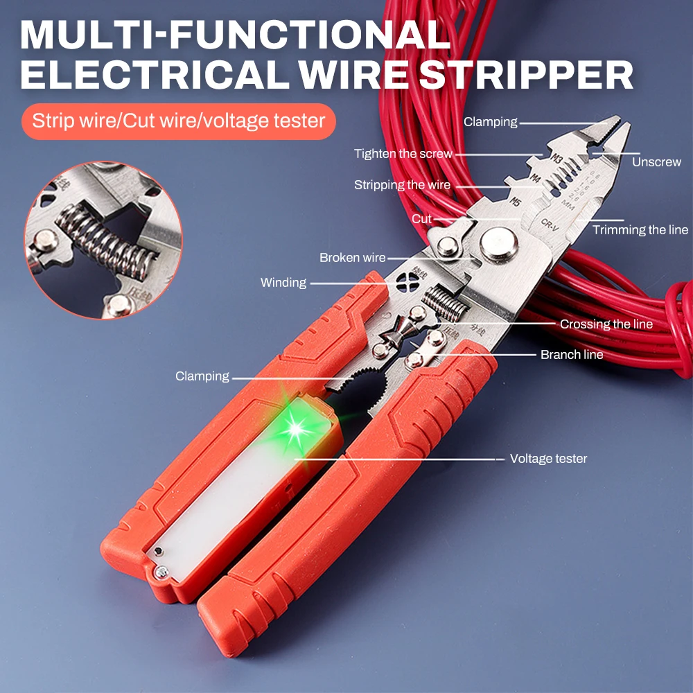 

Multifunctional Wire Stripper with Electrical Test Pen Cable Cutter Crimper Tool, Electrical Folding Pliers for Cutting Crimping