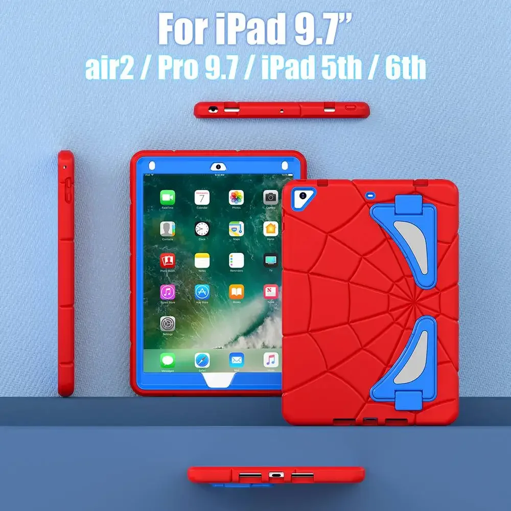 For ipad 6th Gen 9.7” Case A1893 A1954 Kids Tablet cover Silicone+PC for iPad Air 2/Pro 9.7 inch/iPad 5th Gen A1822 A1823 spider