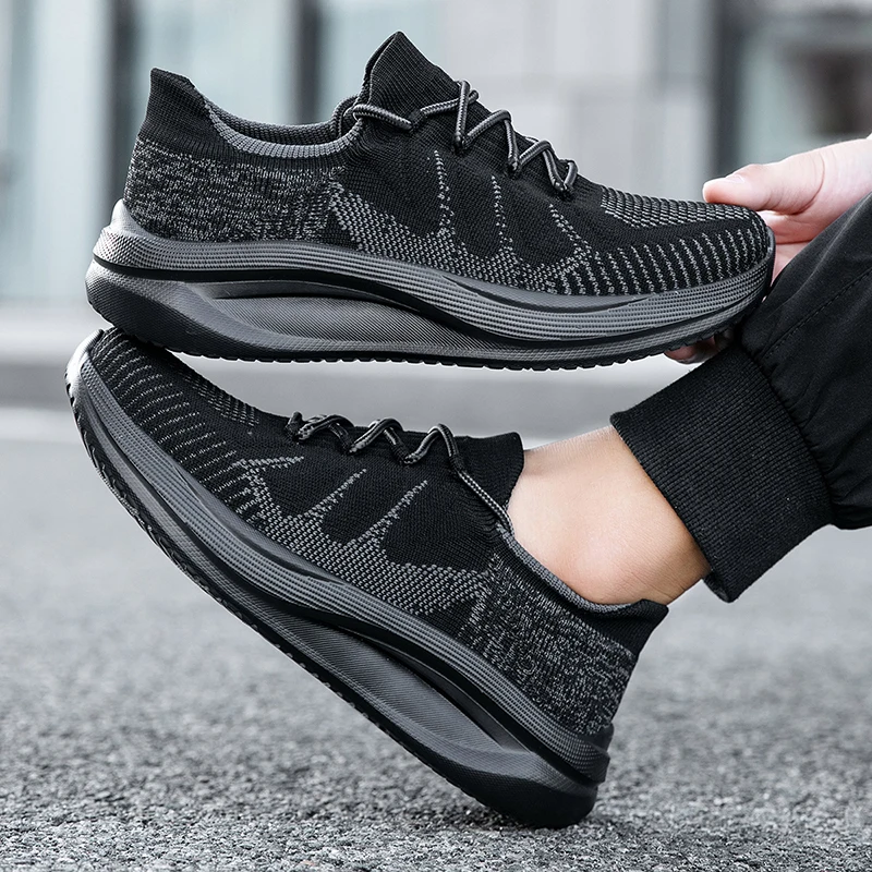 

Дышащие легкие мужские вязаные кроссовки с нескользящей подошвой для тренировок, бега, баскетбола, черно-белые спортивные туфли с подошвой из полиуретана