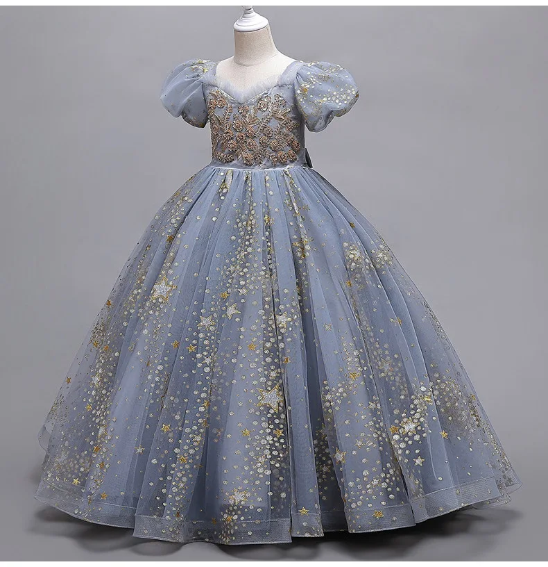 Golden Flower Children's Elegant Dresses Young Girl Party Prom Gowns for Evening Holiday Wedding 6 8 10 12 14 Years