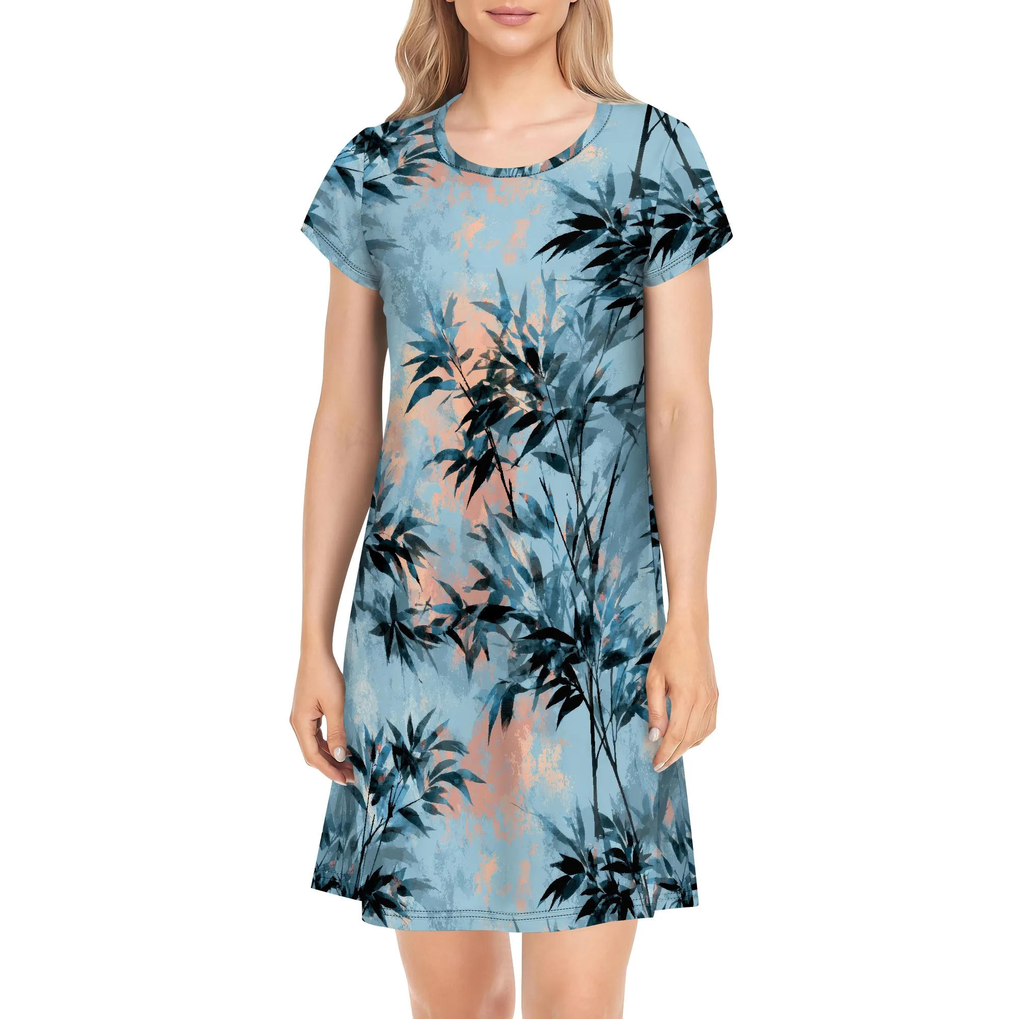 Женские летние повседневные платья, пляжное платье, свободное платье-футболка с короткими рукавами, 2025 миди Женские летние повседневные платья, пляжное платье, свободное платье-футболка с короткими рукавами, 2025 миди