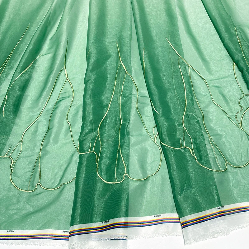 

1M Chinese Style Gradient Chiffon Fabric Green Lotus Leaf Embroidery Fabric For DIY Sewing Hanfu Dress Antique Dance Costume