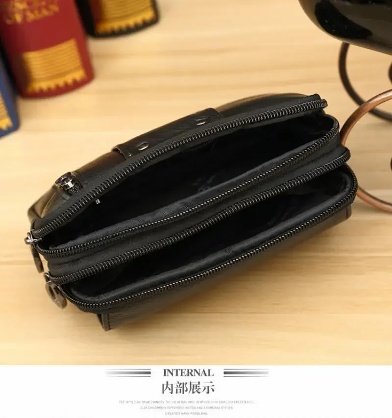 Men Genuine Leather Cell/Mobile Phone Case Bag Coin Cigarette ID Card Male Natural Skin Belt Bum Fanny Waist Pack Bags Purse