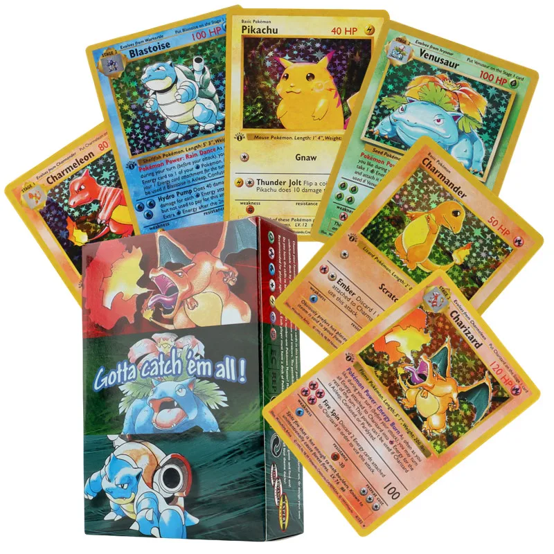 Versão em Inglês Pokémon Card, Charizard, Pikachu, Mewtwo, Blastoise, Colecionar Card Toys, 151pcs, 1996