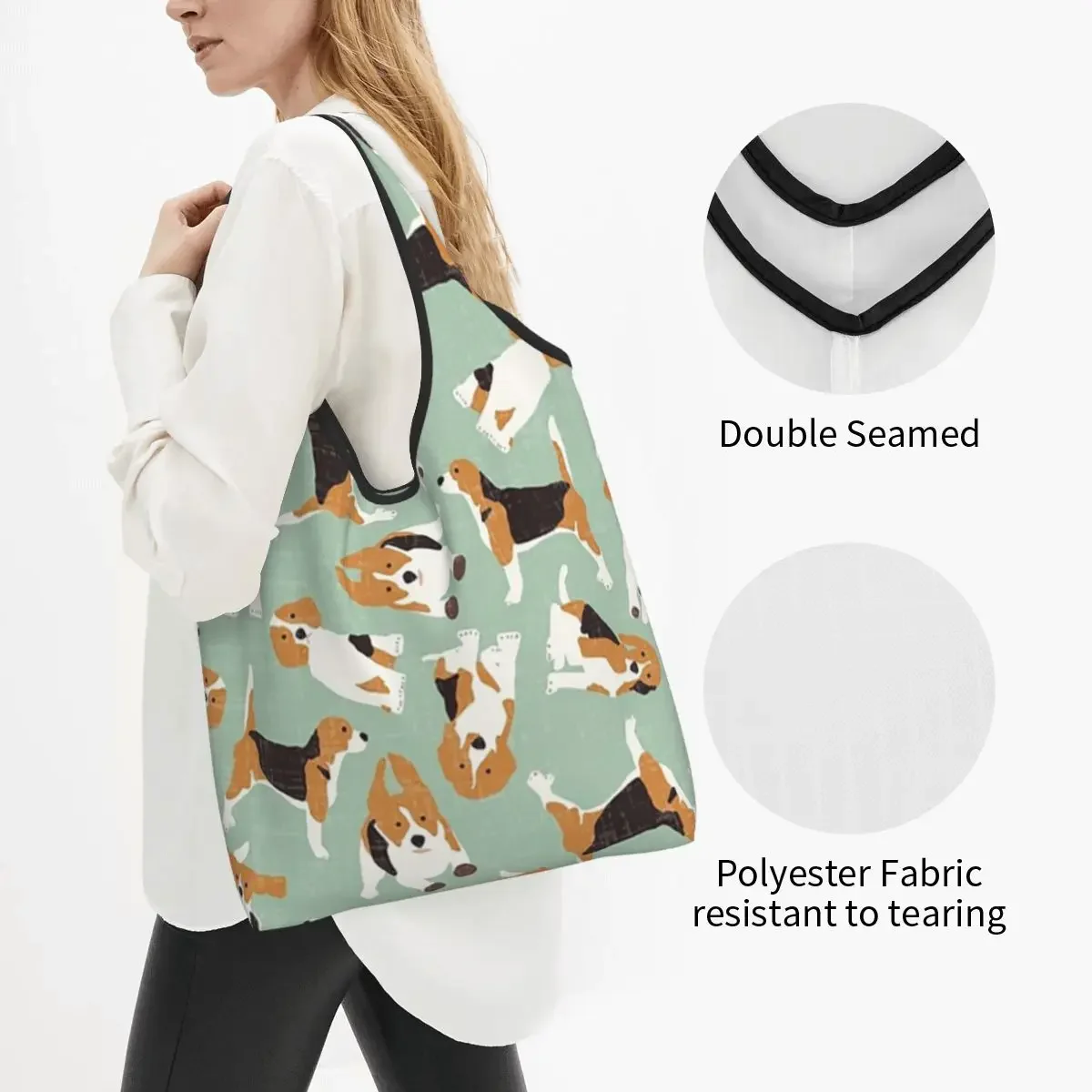 Beagle Scatter Mint Bolsa de compras portátil Bolsa de compras de grande capacidade Bolsa de compras Bolsa de ombro