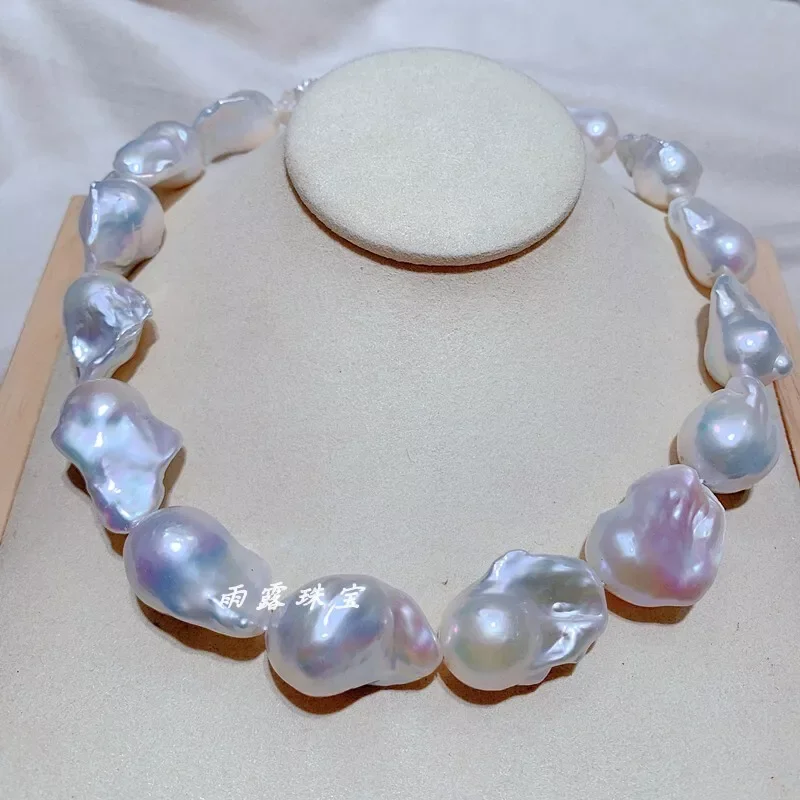 

HUGE AAAA 15-20 MM SOUTH SEA NATURAL WHITE BAROQUE PEARL NECKLACE 14K GOLD CLASP