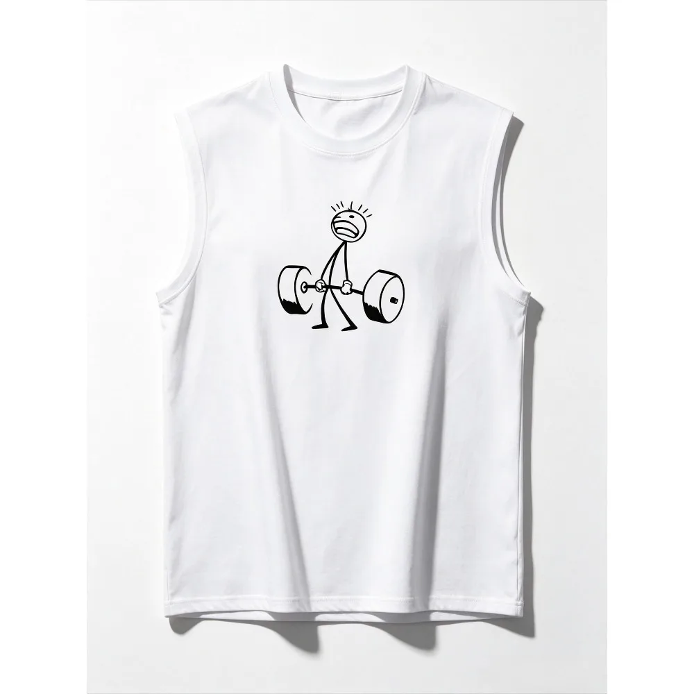 Stick Figure Lifting Barbell Graphic Men Tank Top Funny Gym Workout Print Casual Fitness Sleeveless Vest