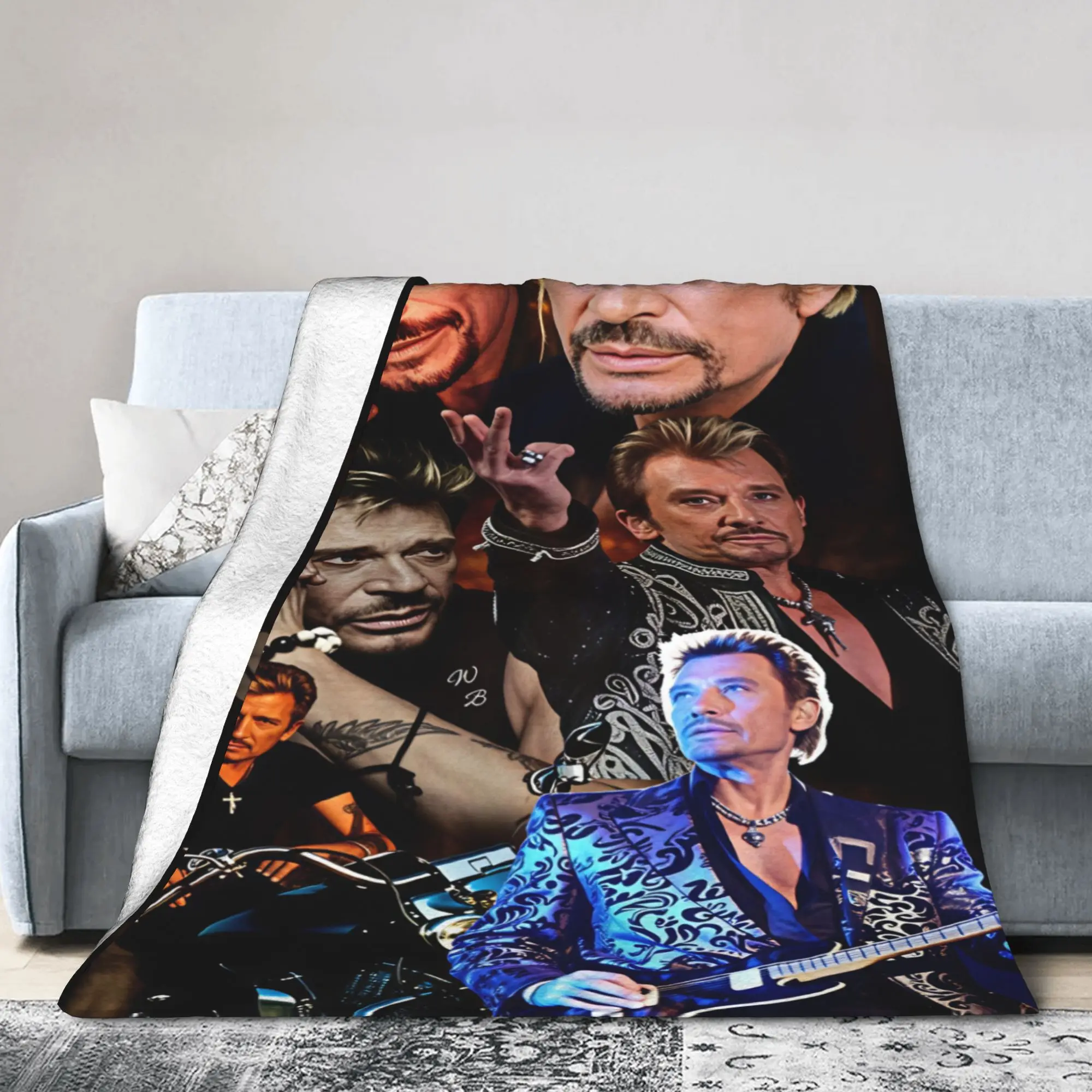 Rock Star Johnny Hallyday Print Blanket Super Soft Plush Throw Blanket For Boy Girl Couch Chair Bed Flannel Bedspread Bed Cover