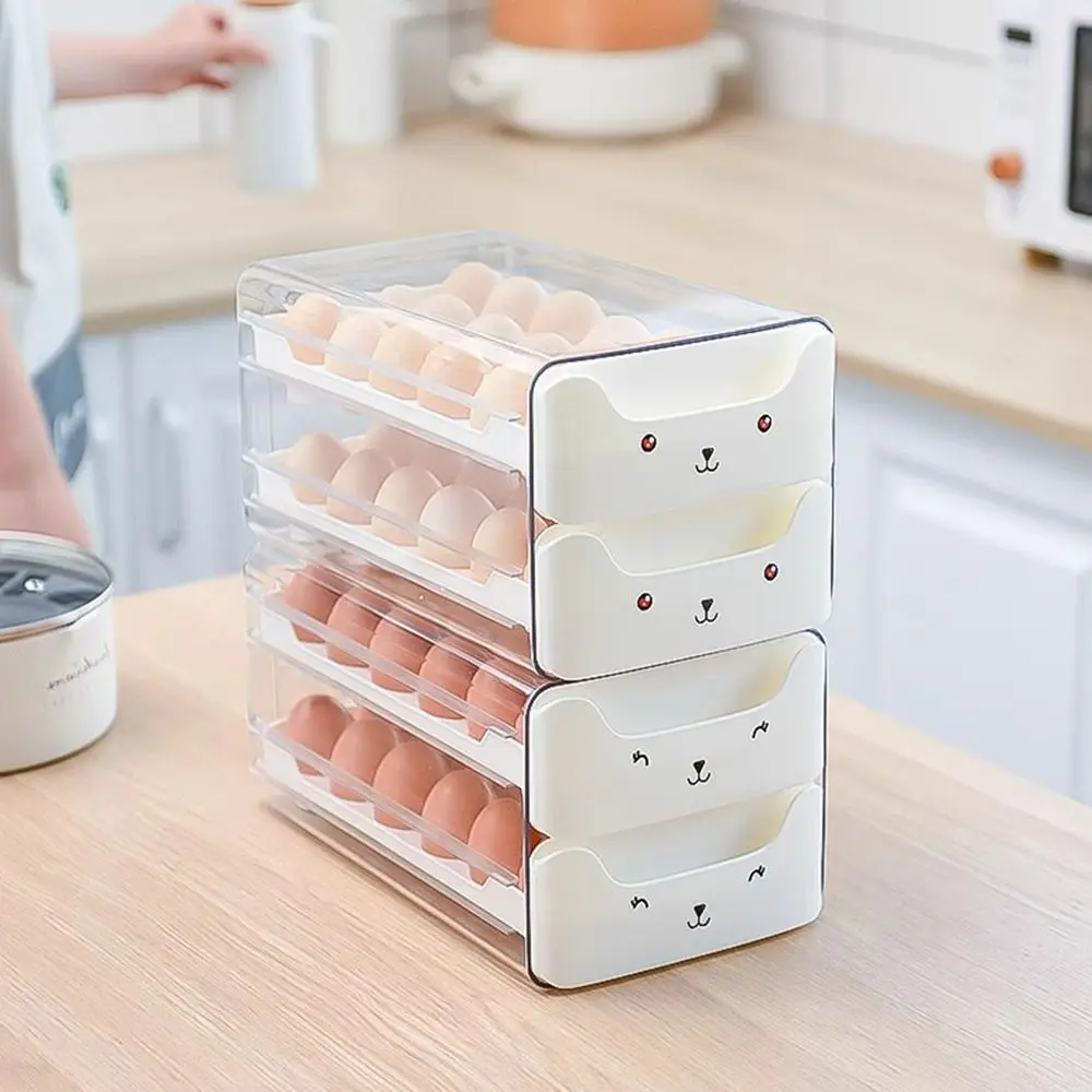 Cute Transparent Egg Storage Box Drawer Type Stackable 18/36 Grid Egg Container Fresh-keeping Space Saving Egg Basket Cabinet