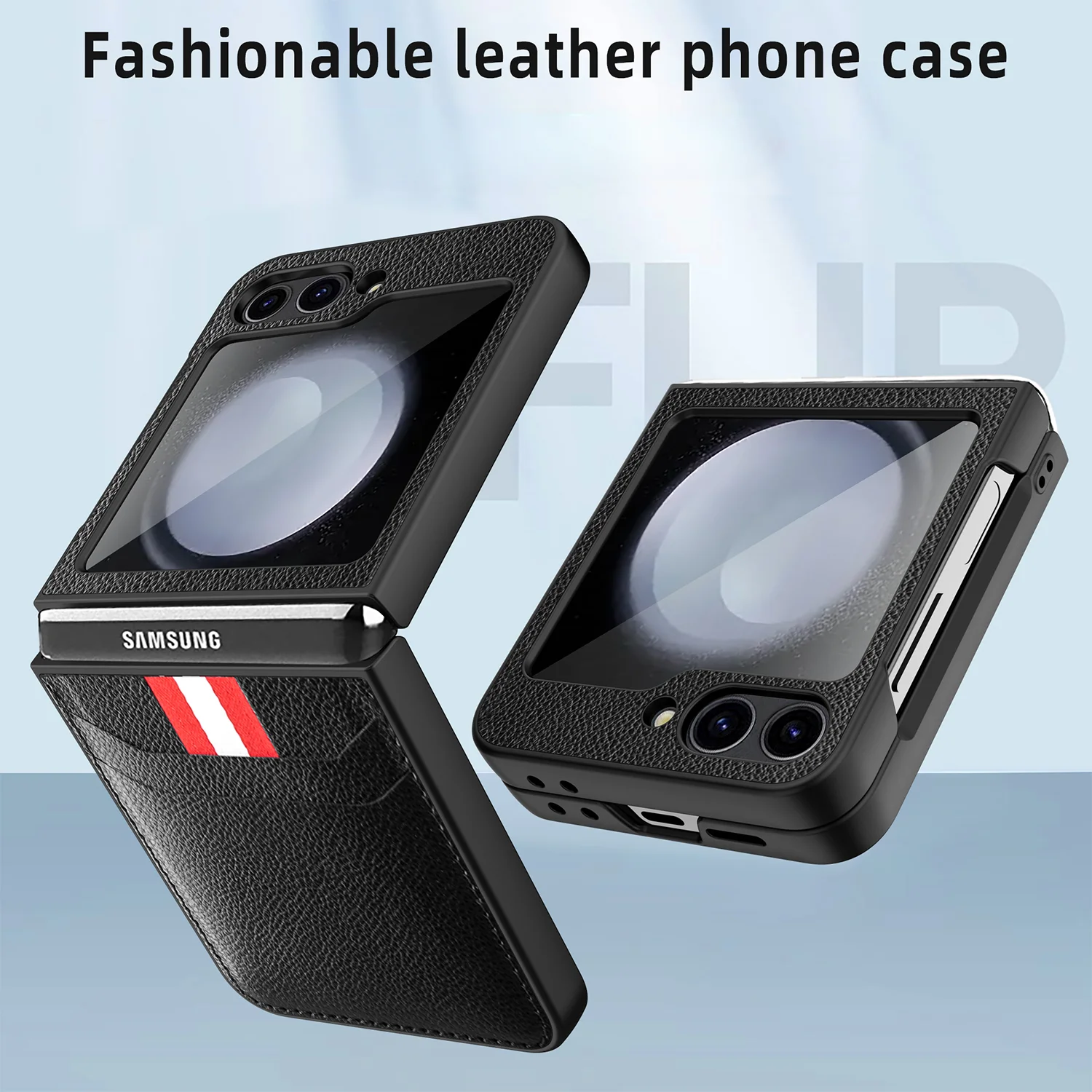 for Samsung Z Flip 6 5 Anti-Falling Leather Case for Samsung Galaxy Z Flip 6 5 5G Flip5 Flip6 Card Holder Accessories Cover