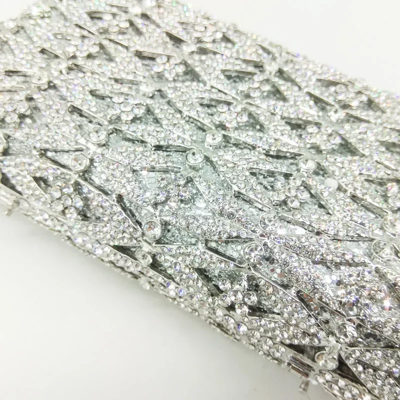 Boutique De FGG Luxury Crystal Clutch Evening Bags for Women Formal Party Silver Rhinestone Minaudiere Handbags and Purses