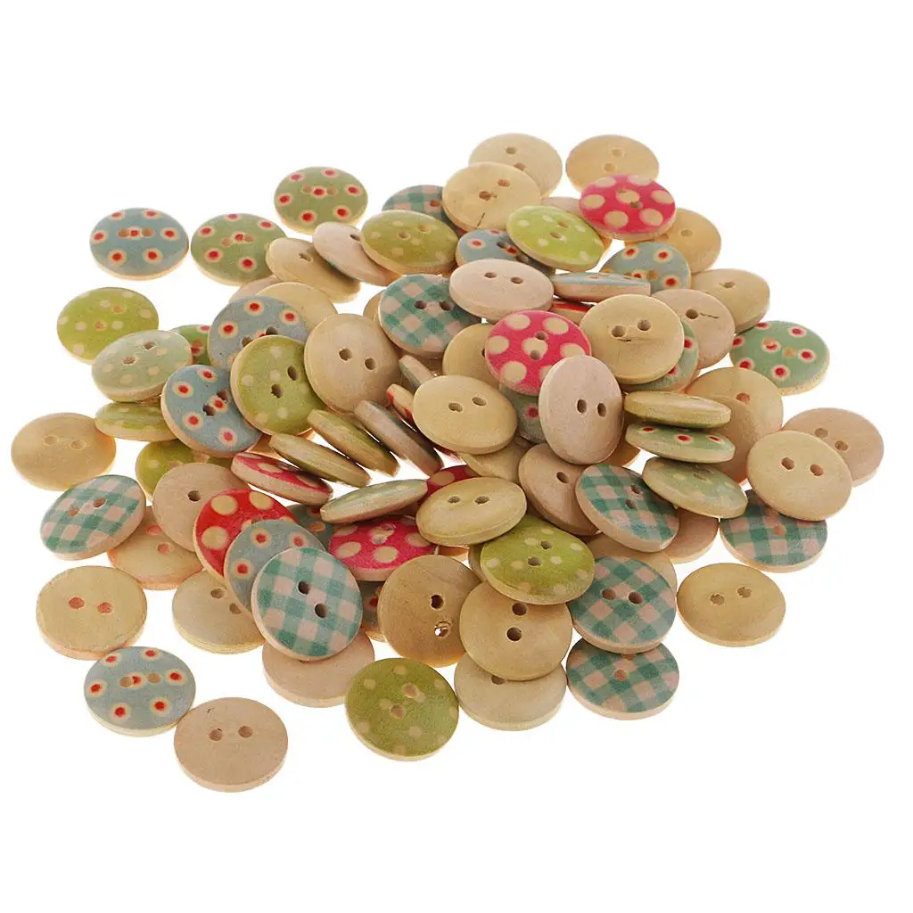 2X 100Pcs Assorted 2 Holes Wood Buttons for DIY Card Scrapbooking Embellishment