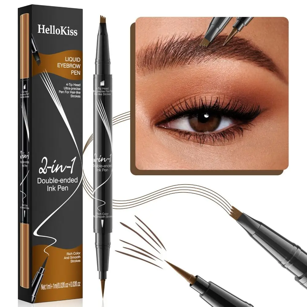 2-in-1 microblading vloeibare wenkbrauwpen dubbele kop waterdicht wenkbrauwpotlood natuurlijke oogmake-up