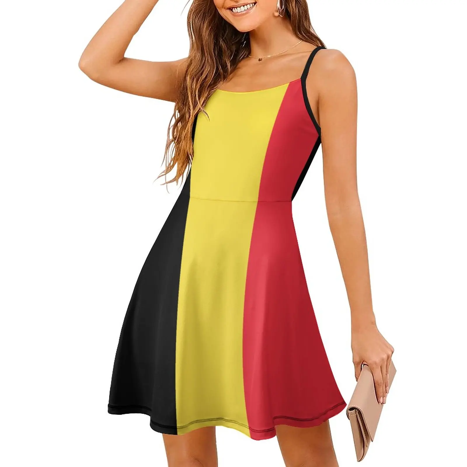 Vestido de tirantes con estampado divertido de la bandera de Bélgica para mujer, ropa Sexy, vestidos de fiesta con gráfico de Humor