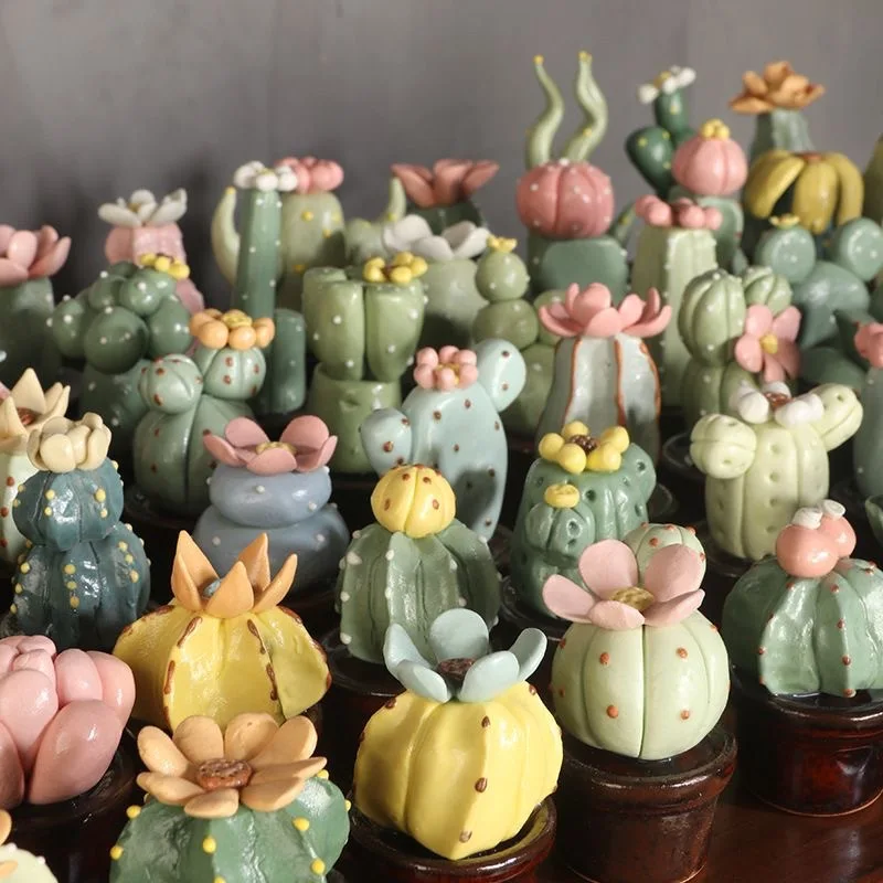 

Mini Ceramic Succulent Planter - Cute Office Desk Decor with Small Green Plants, Handmade Pottery for Home & Workspace